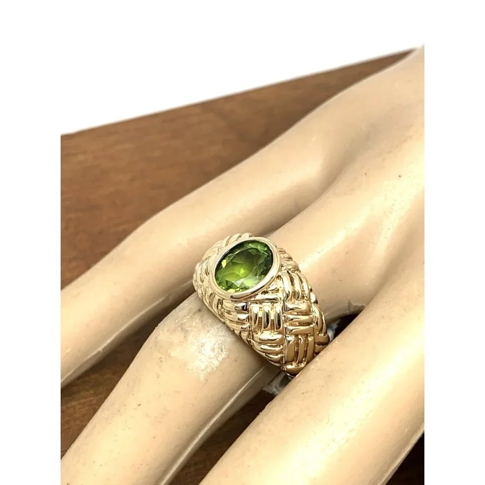 Green Gemstone Cocktail Ring 10k Yellow Gold Estate Jewelry Women's Size 8.75